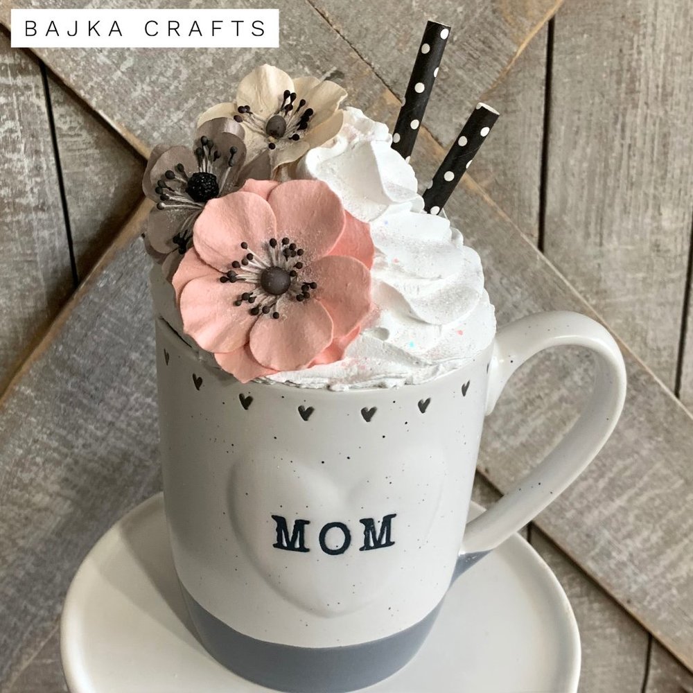 Handmade Mug Topper with Mom Mug.